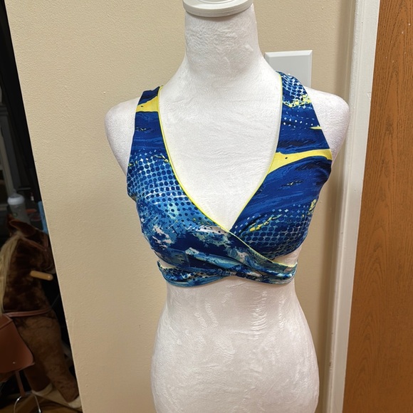 Forever 21 Blue and Yellow Wrap Top - Picture 1 of 3